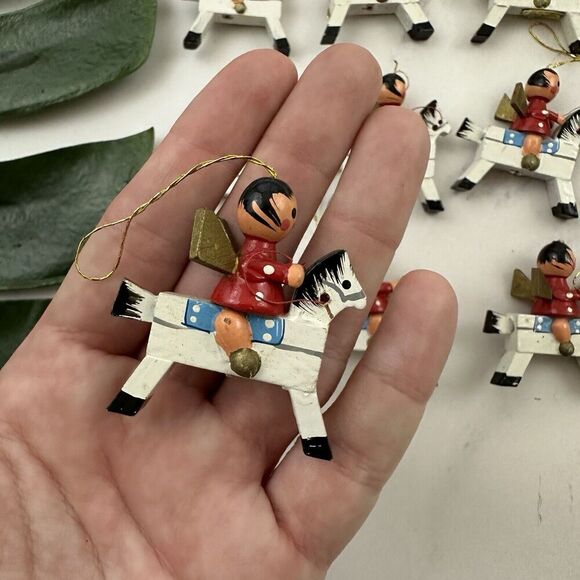 Vintage Wood Mini Christmas Tree Ornament Set of 11 White Horses Angels - Picture 7 of 7